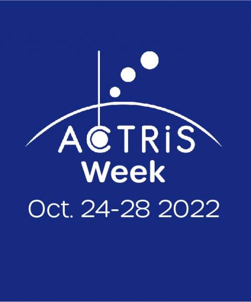 ACTRIS Week will be organized during October 24-28, 2022. The image shows ACTRIS Logo and the dates of the meeting over a blue colored background